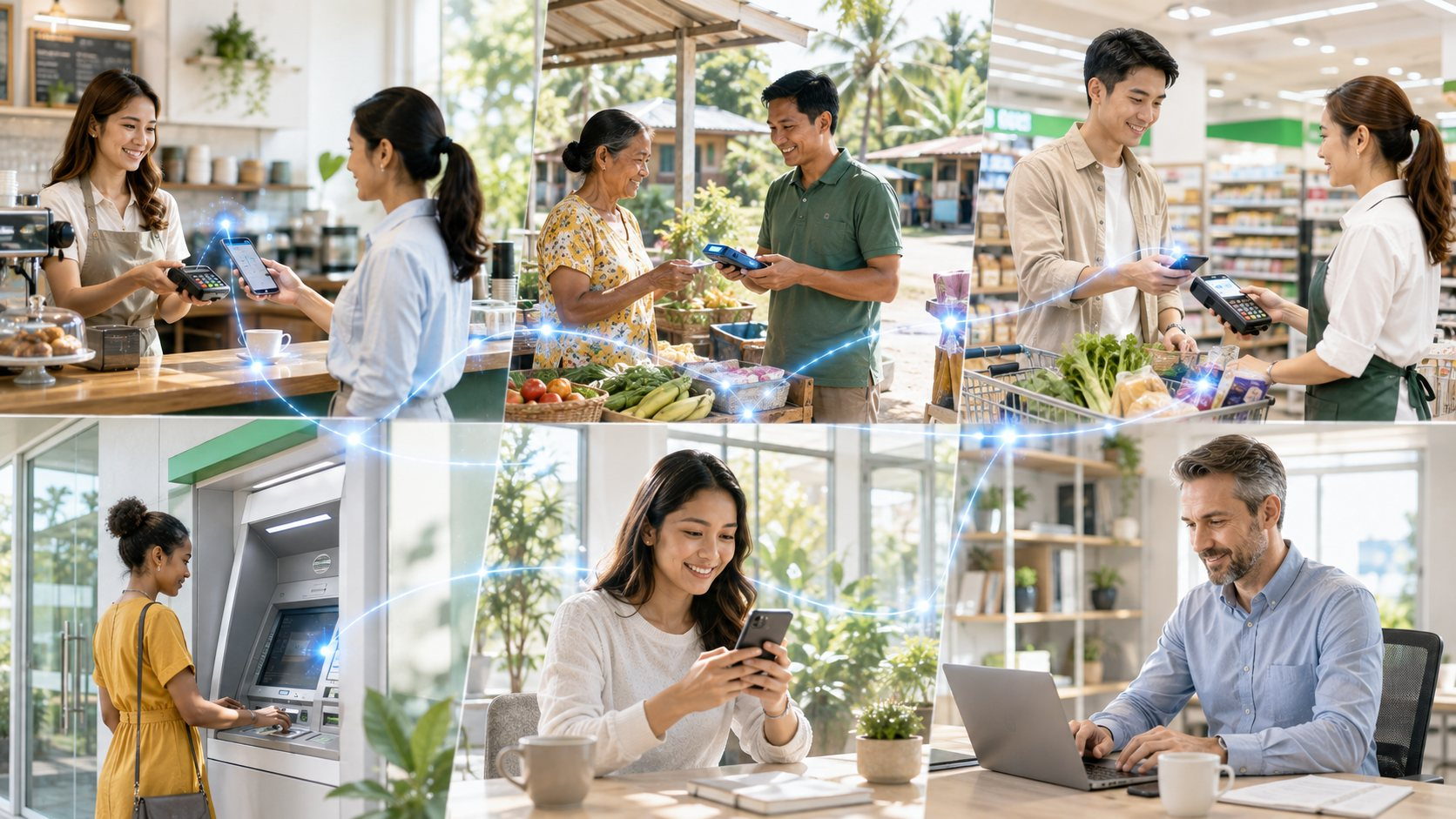 Customers using Novus-run banking and retail services across Southeast Asia
